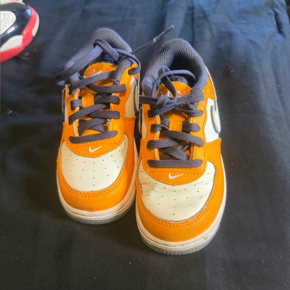 Nike Kids Orange and White Sneakers with Navy Accents